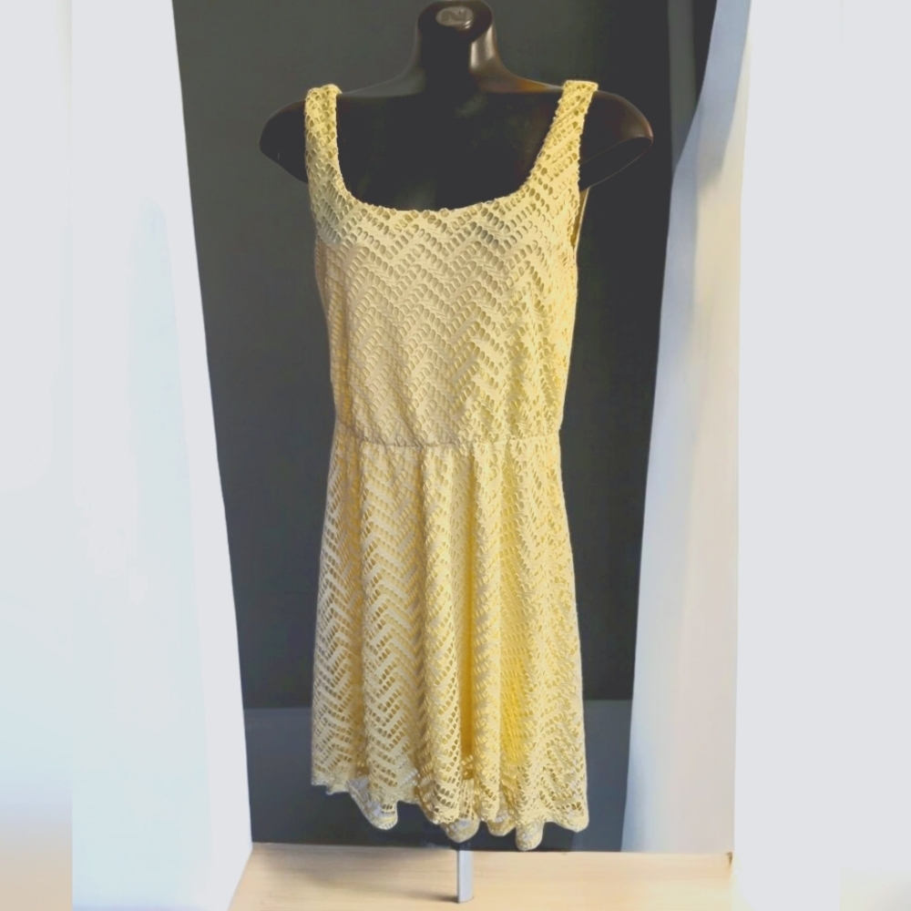 Vintage Le Chateau Elegant Yellow Lace Hi-Low Summer Dress Sz M